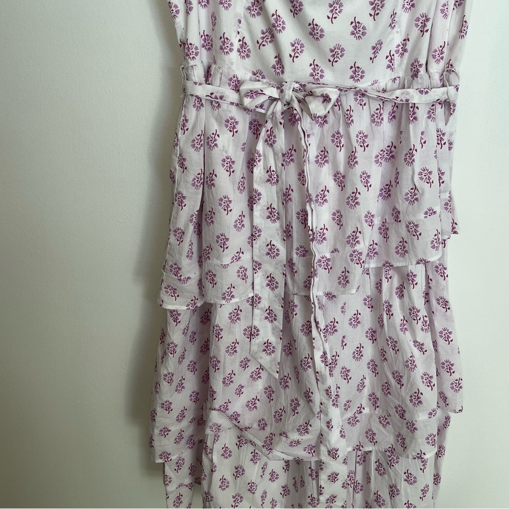 J. Crew Lavender Cotton Sz12 Asymmetrical Floral Ruffles Tiered Dress Cotton NWT - Picture 13 of 17